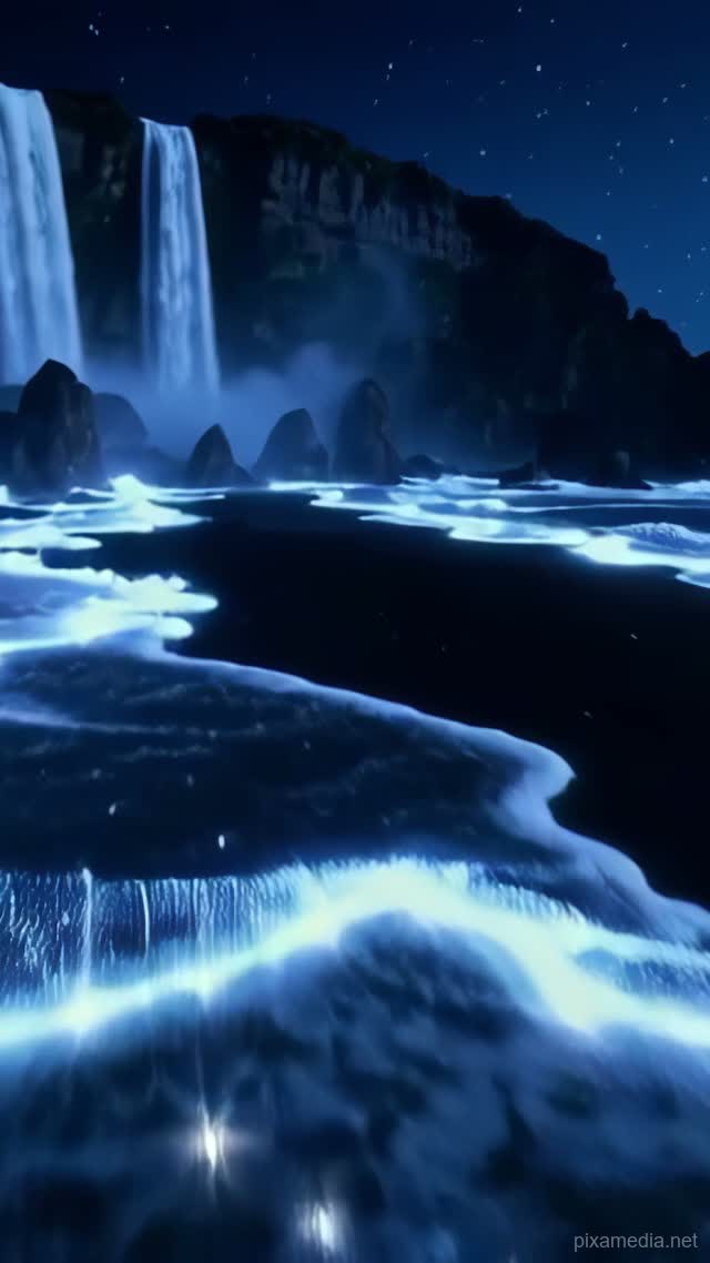 Luminous Cascade at Midnight - Fire & Water AI stock